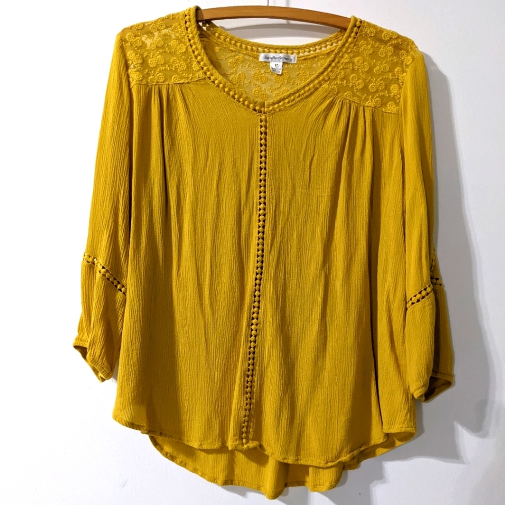 💛 Golden Yellow Gauze Blouse Size M NWOT